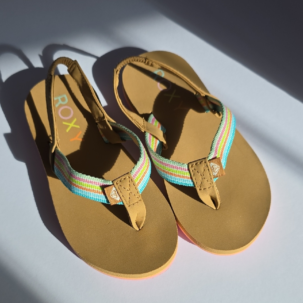 Roxy Tan Flip-Flops with Colorful Straps Toddler 10 10C